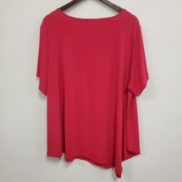 Susan Graver Womens Everyday Asymmetric Liquid Knit Top Size 3X Pink Office - Picture 2 of 11